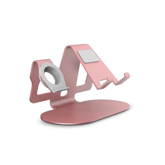 ALUMINUM 3 IN 1 CHARGING STAND FOR IPHONE, WATCH, & AIRPODS ADURO TRIO ROSE GOLD - Picture 2 of 6